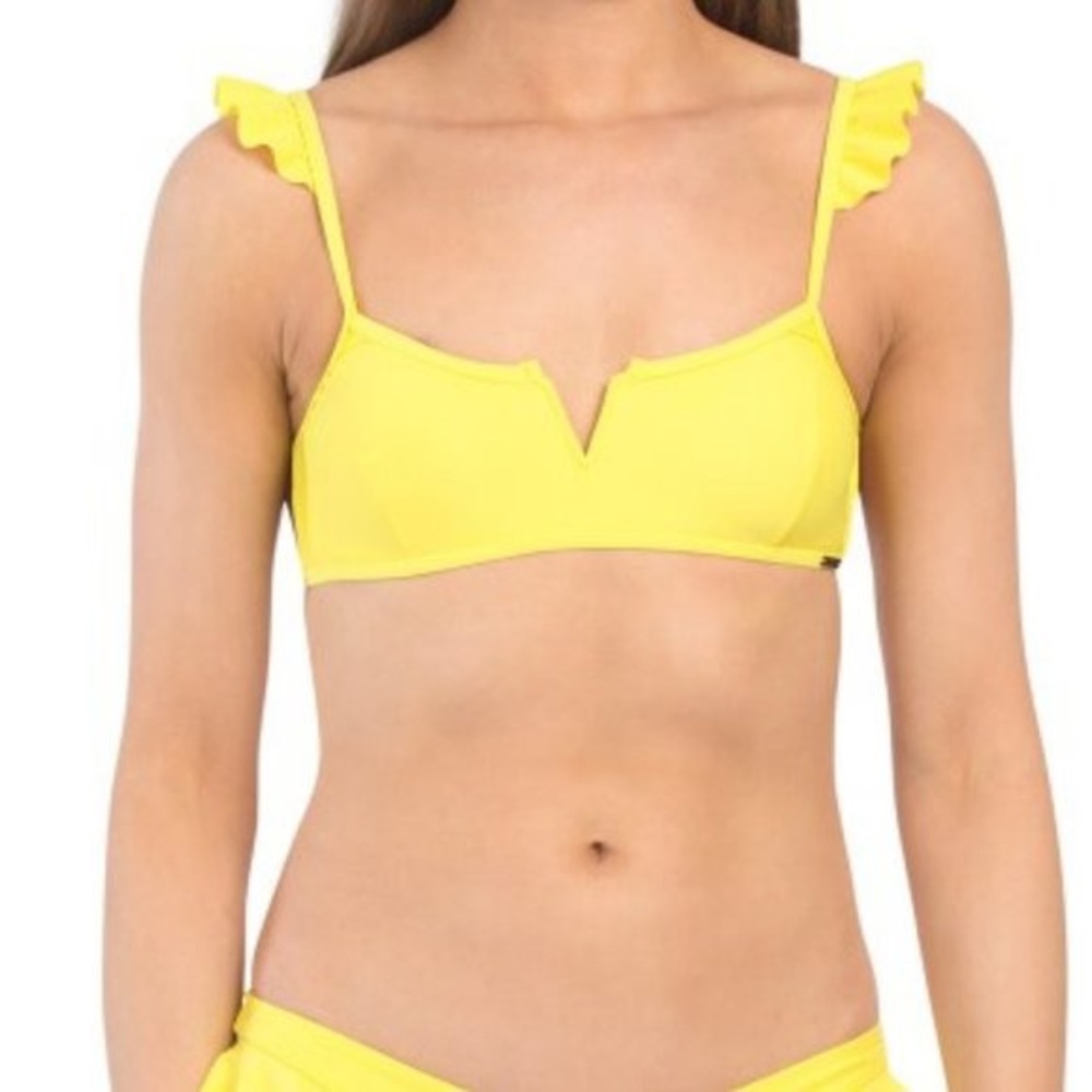 KENDALL + KYLIE Ruffle Top Swimwear in Neon Yellow